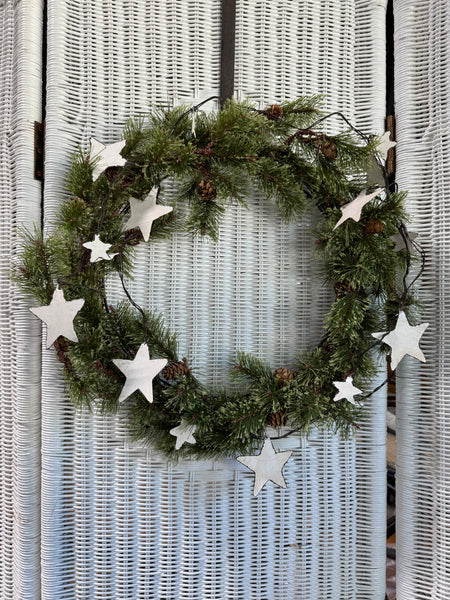 Faux Fir Wreath with Rustic Farmhouse Star Accents