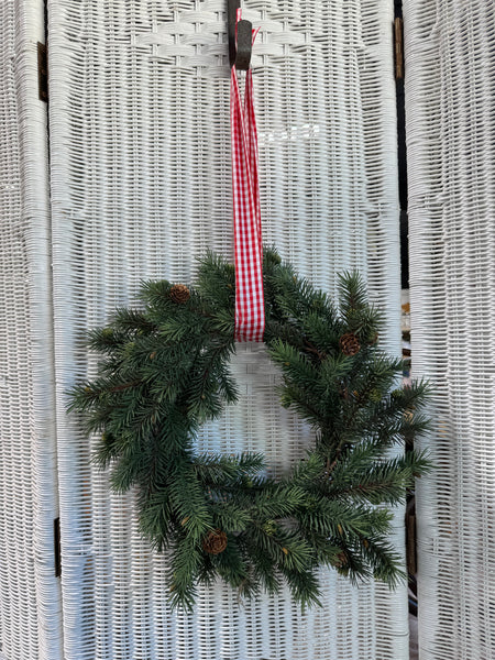 Quality Artificial Fir Wreath with Red Gingham Ribbon