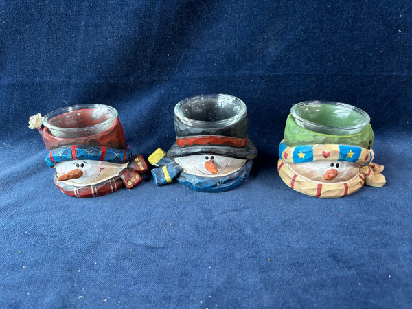 Set Of 3 Snowman Candle Holders *Read Description*