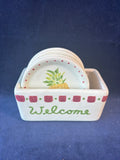 Set Of 4 Ceramic Pineapple Coasters In Holder *Read Description*