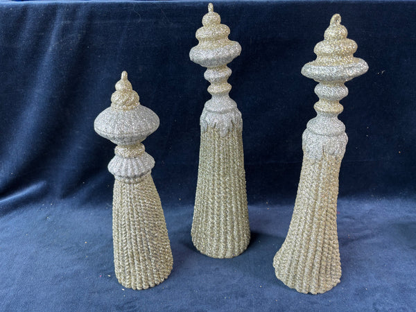 Set Of 3 Table Top Gold Toned Finials