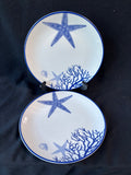 Pair Of Fitz and Floyd Everyday White Coastal Salad Plates Blue Coral Starfish