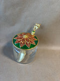 Bombay Co. Christmas Condiment Jar Poinsettia Lid Reindeer Spoon