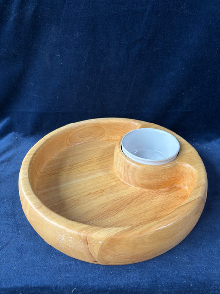 Wood Chip & Dip Server With Ceramic Bowl Insert