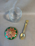 Bombay Co. Christmas Condiment Jar Poinsettia Lid Reindeer Spoon