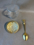 Bombay Co. Christmas Condiment Jar Poinsettia Lid Reindeer Spoon