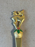 Bombay Co. Christmas Condiment Jar Poinsettia Lid Reindeer Spoon