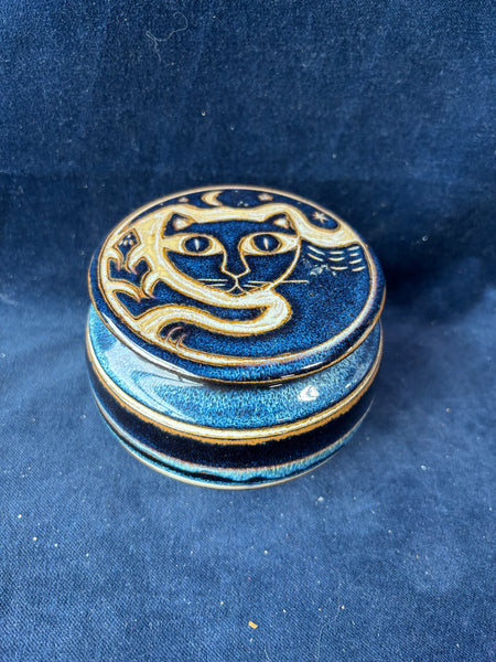 Signed Cat Trinket Dish Pottery