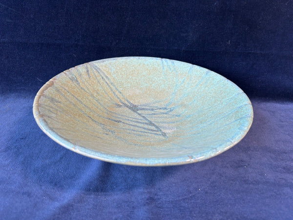 Large Sea Foam Green Glazed Pottery Bowl; Signed