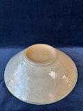 Large Sea Foam Green Glazed Pottery Bowl; Signed