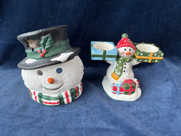 Pair Of Snowman Candle Holders
