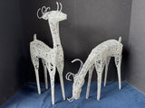 Pair Of Glittery Wired Reindeers Figurines