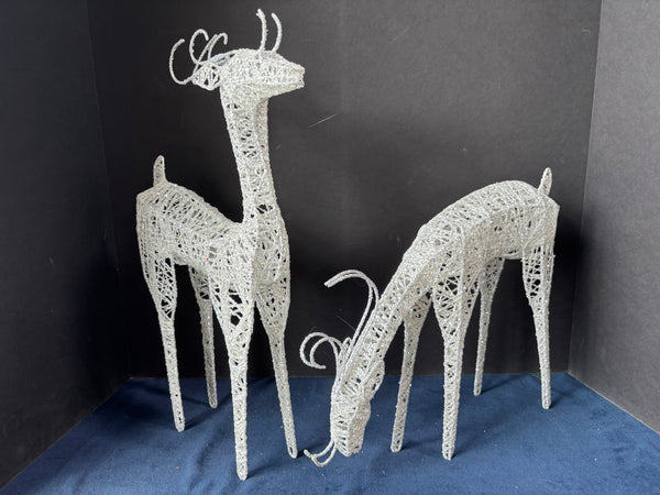 Pair Of Glittery Wired Reindeers Figurines