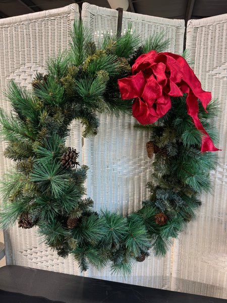 Large Faux Fir Wreath with Red Bow