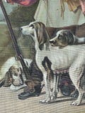 Large Painting On Textured Fabric of Hunter with Musket & Hounds; Signed Ruth Spenee