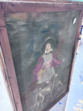 Large Painting On Textured Fabric of Hunter with Musket & Hounds; Signed Ruth Spenee