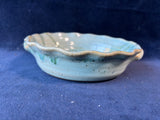 Fluted Edge Green/Blue Handled Pottery Dish; Signed
