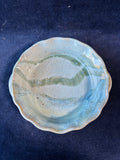Fluted Edge Green/Blue Handled Pottery Dish; Signed