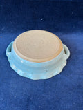 Fluted Edge Green/Blue Handled Pottery Dish; Signed