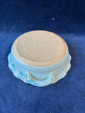 Fluted Edge Green/Blue Handled Pottery Dish; Signed