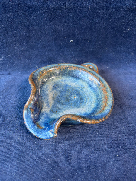 Studio Art Blue/Brown Pottery Spoon Rest;Signed