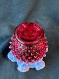 Fenton Style Cranberry Opalescent Hobnail Ruffled Vase