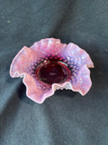 Fenton Style Raspberry Opalescent Red Ruffled Glass Bon Bon Dish