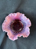 Fenton Style Raspberry Opalescent Red Ruffled Glass Bon Bon Dish