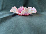 Fenton Style Raspberry Opalescent Red Ruffled Glass Bon Bon Dish