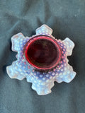 Fenton Style Raspberry Opalescent Red Ruffled Glass Bon Bon Dish