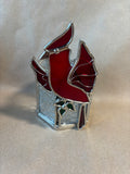 Stained Glass Cardinal And Holly Tea Light Candle Holder