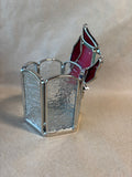 Stained Glass Cardinal And Holly Tea Light Candle Holder