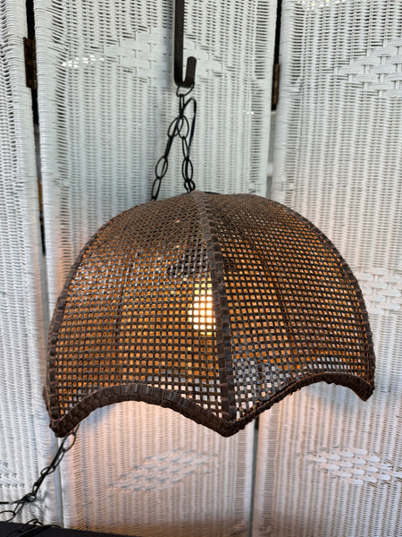 Vintage Brown Woven Rattan Hanging Plug-In Pendant Lamp (WORKS)