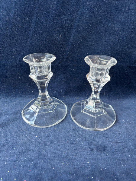 Pair Of Glass Pillar Candle Holders