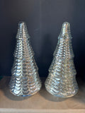 Pair Of Mercury Style Glass Christmas Tree Tabletop Decor *Read Description*