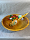 Folk Art Hand-Painted Wooden Bowl & Spoon Set