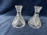 Pair Of Crystal Candlesticks Crystal Frosted Clear Leaf Pattern