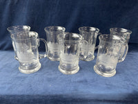 Set Of 7 Etched Glass Tankard Stein Mug Clipper Schooner Ship