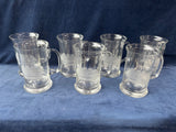 Set Of 7 Etched Glass Tankard Stein Mug Clipper Schooner Ship