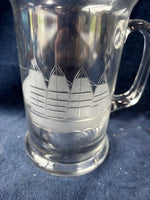 Set Of 7 Etched Glass Tankard Stein Mug Clipper Schooner Ship