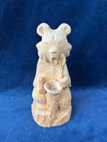 Hand Carved Folk Art Wooden Bear With Spoon