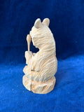 Hand Carved Folk Art Wooden Bear With Spoon