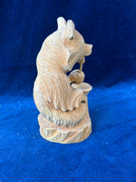 Hand Carved Folk Art Wooden Bear With Spoon