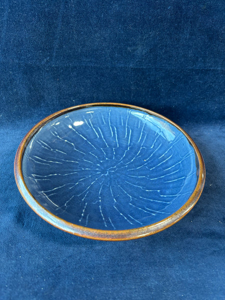 Blue Glazed Shallow Pottery Dish