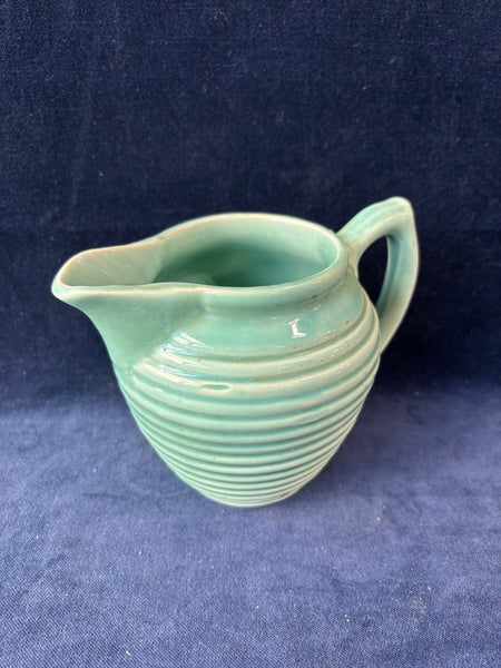Jade Green Ribbed Pottery Pitcher