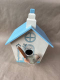 Blue & Cream Decorative Wooden Birdhouse with Faux Bird *Read Description*