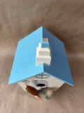 Blue & Cream Decorative Wooden Birdhouse with Faux Bird *Read Description*