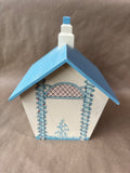 Blue & Cream Decorative Wooden Birdhouse with Faux Bird *Read Description*