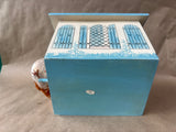 Blue & Cream Decorative Wooden Birdhouse with Faux Bird *Read Description*