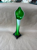 Murano Style Vase Decorative Green White Glass Crystal Calla Lily